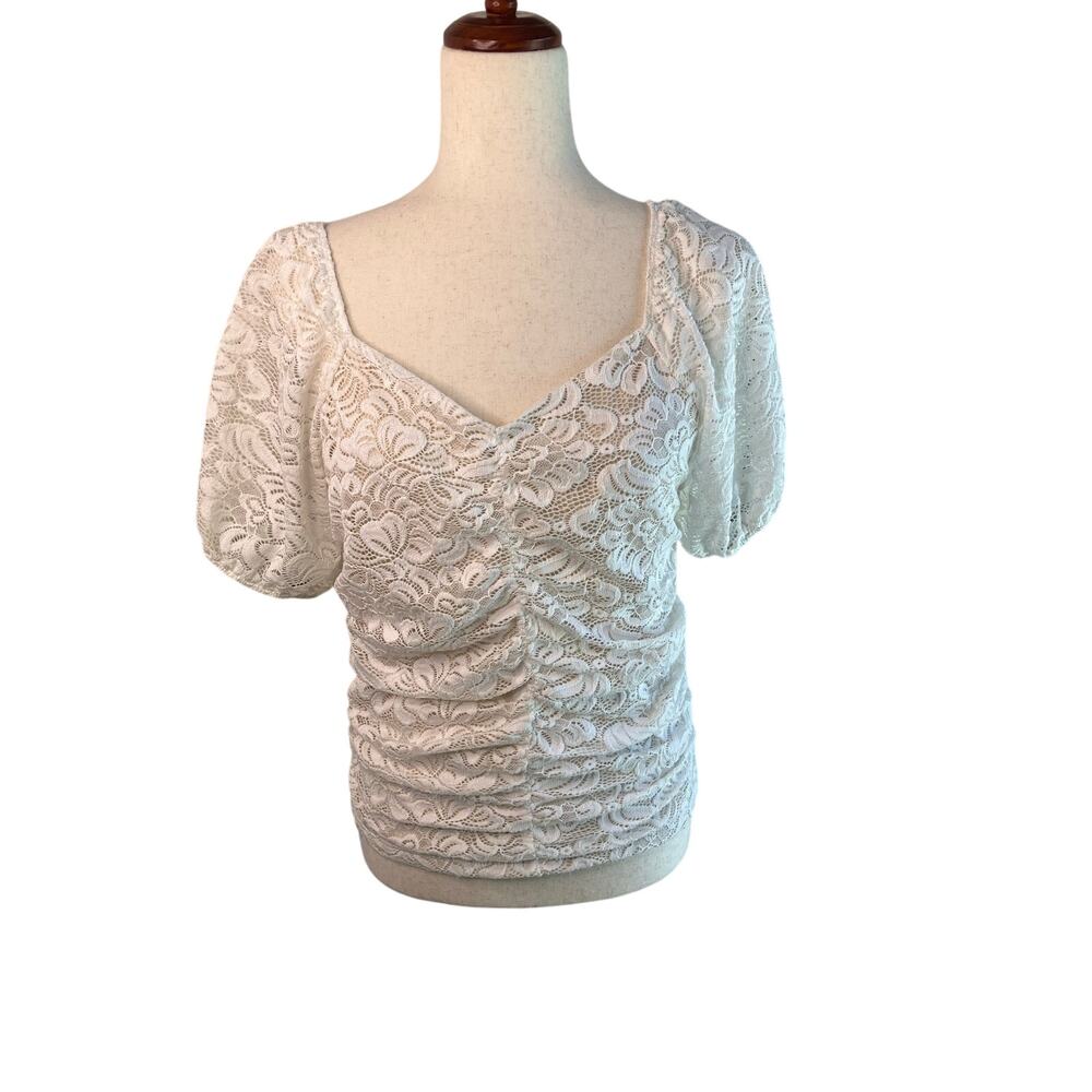 White Floral Lace Ruched Top – Size XL